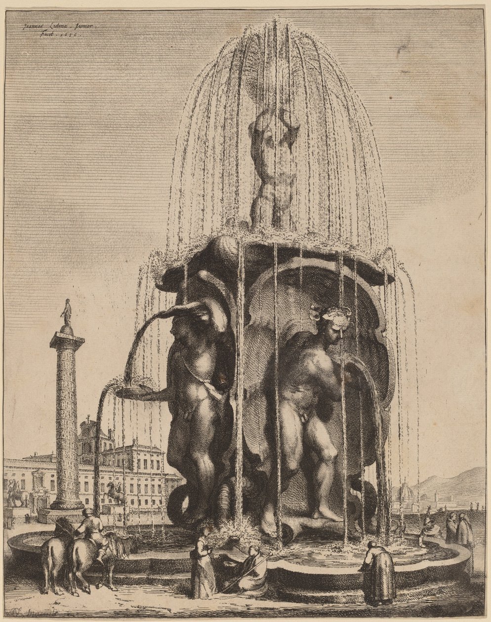 Der Brunnen und die Trajanssäule in Rom von Jan Lutma II