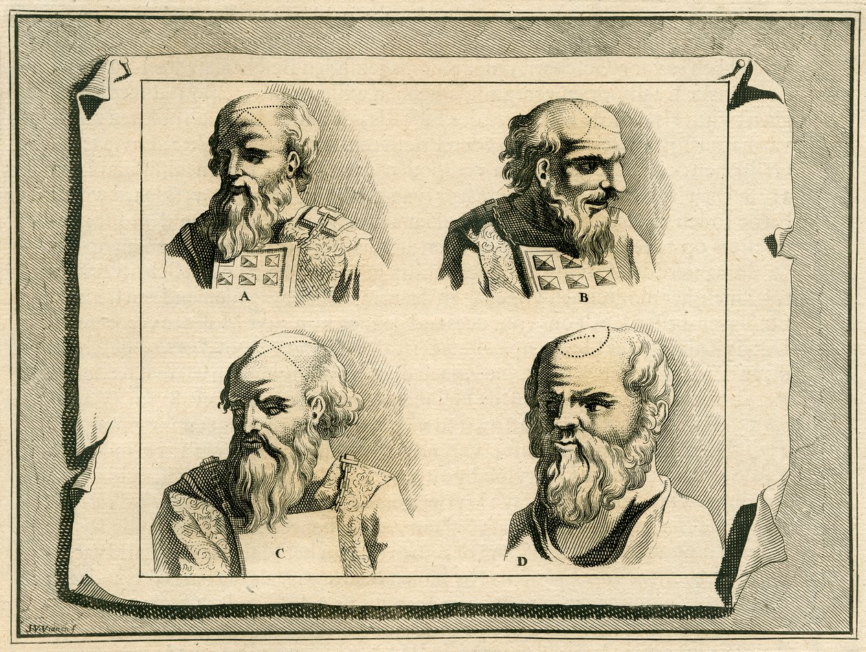 Griechische Buchstaben auf dem Kopf des Hohepriesters als Teil der Salbung mit Öl, 1700 von Jan Luyken