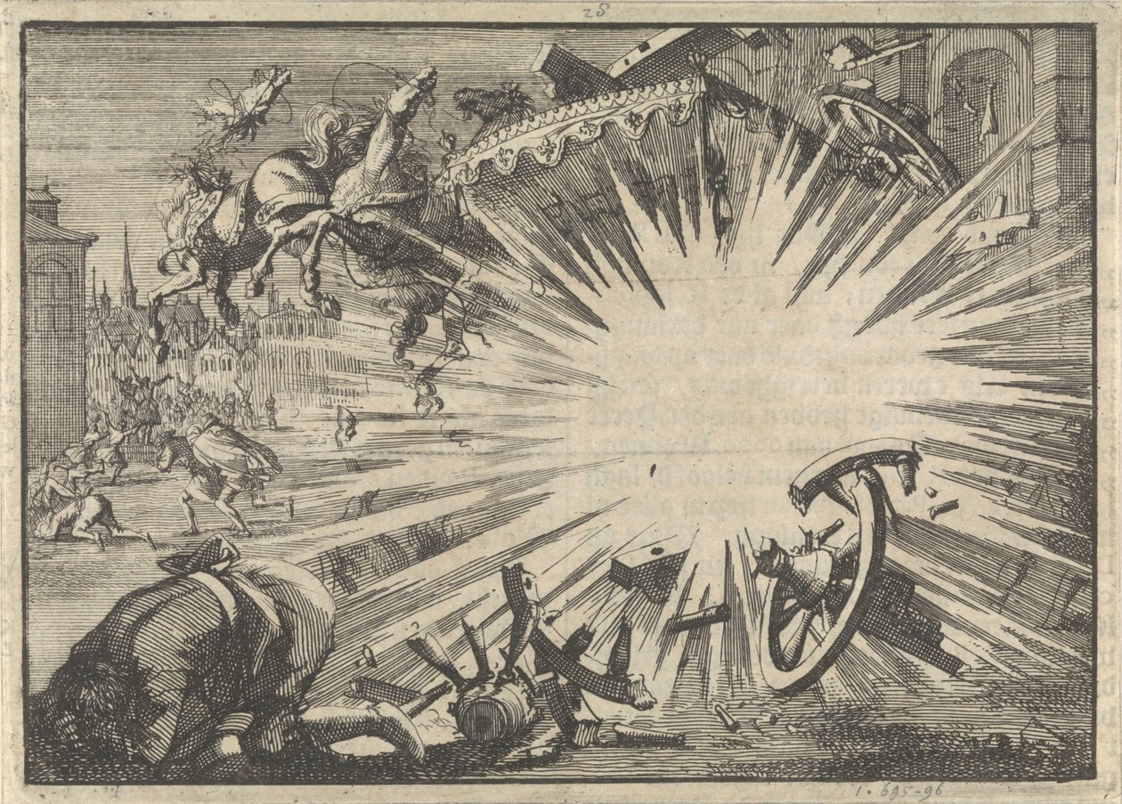 Kutsche und Pferde von König Ludwig XIII. durch Explosion einer Höllenmaschine zerstört, ca. 1625 von Jan Luyken