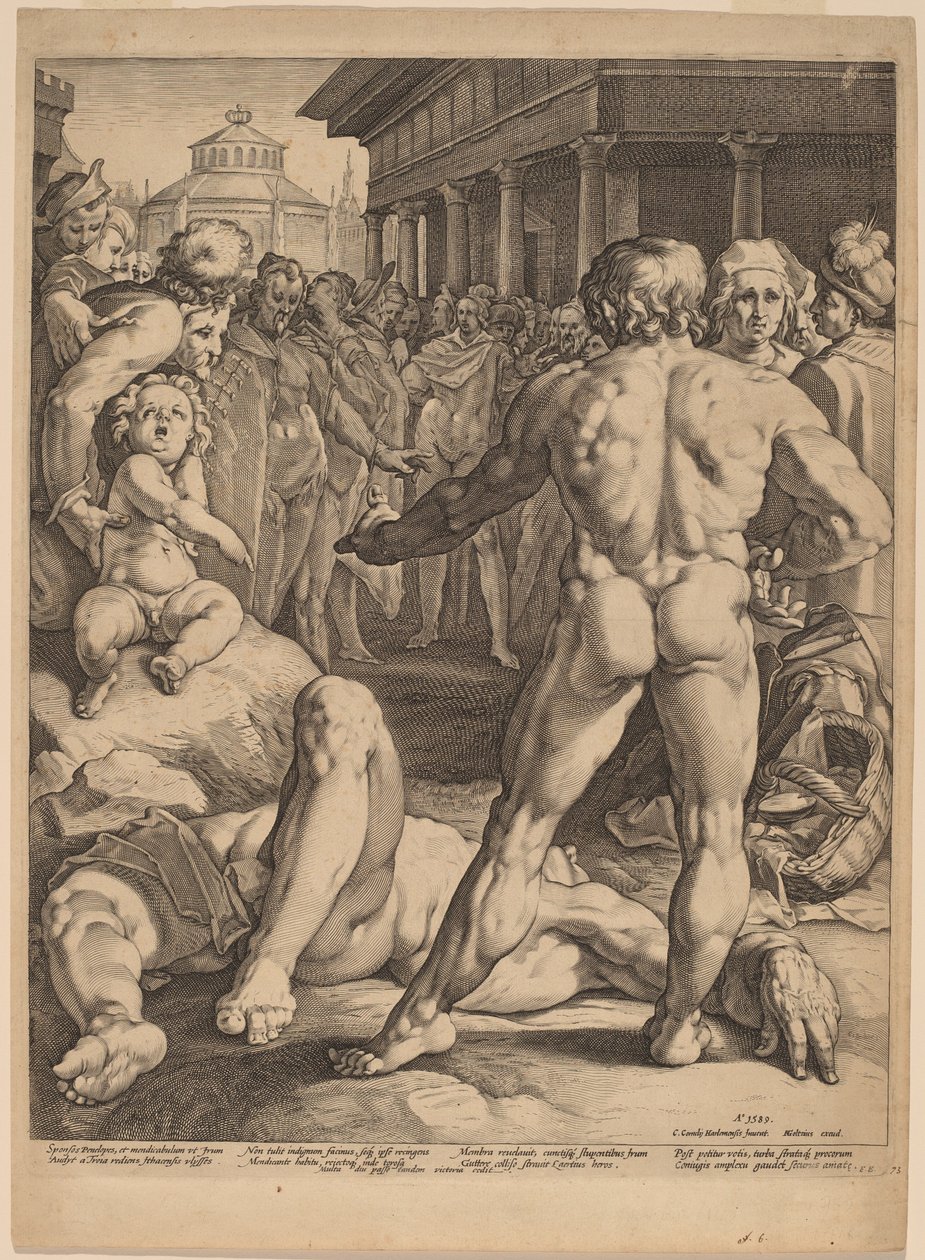 Der Kampf zwischen Odysseus und Irus von Jan Muller, after Cornelis Cornelisz van Haarlem