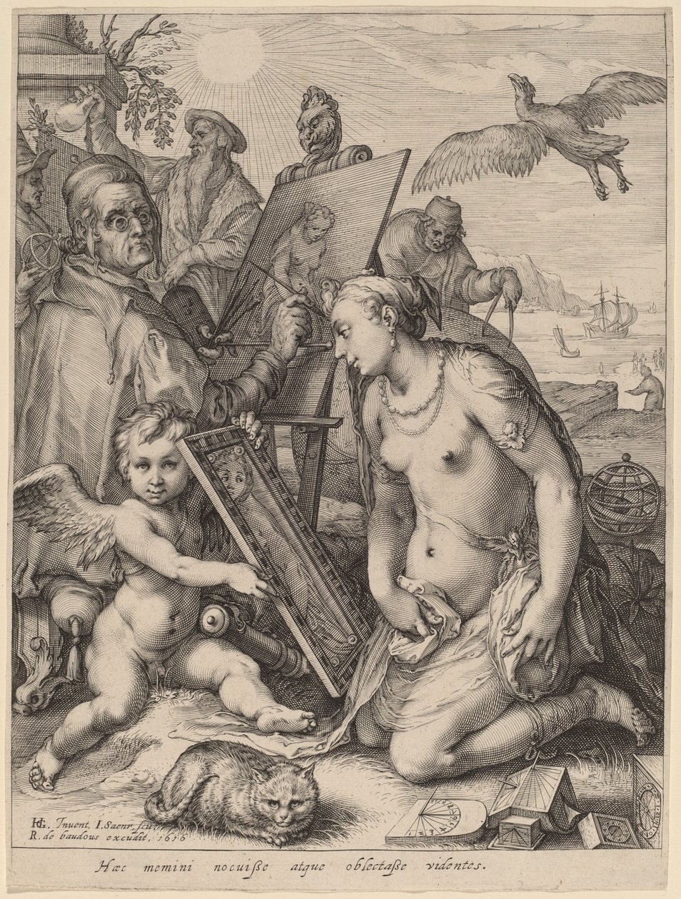 Künstler malt eine nackte Frau: Allegorie der visuellen Wahrnehmung von Jan Pietersz Saenredam after Hendrik Goltzius