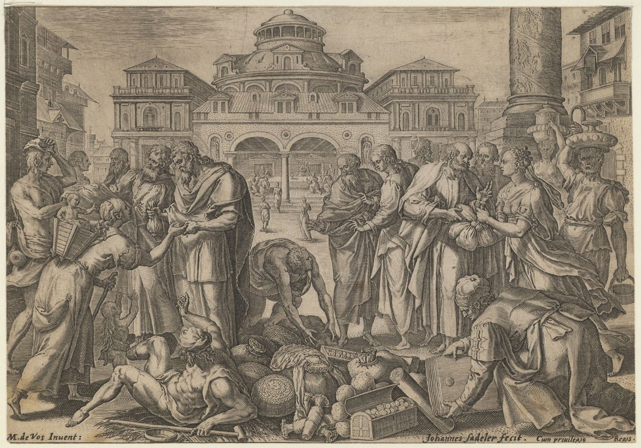 Die Apostel verteilen das Geld an die Bedürftigen, ca. 1600 von Jan Sadeler