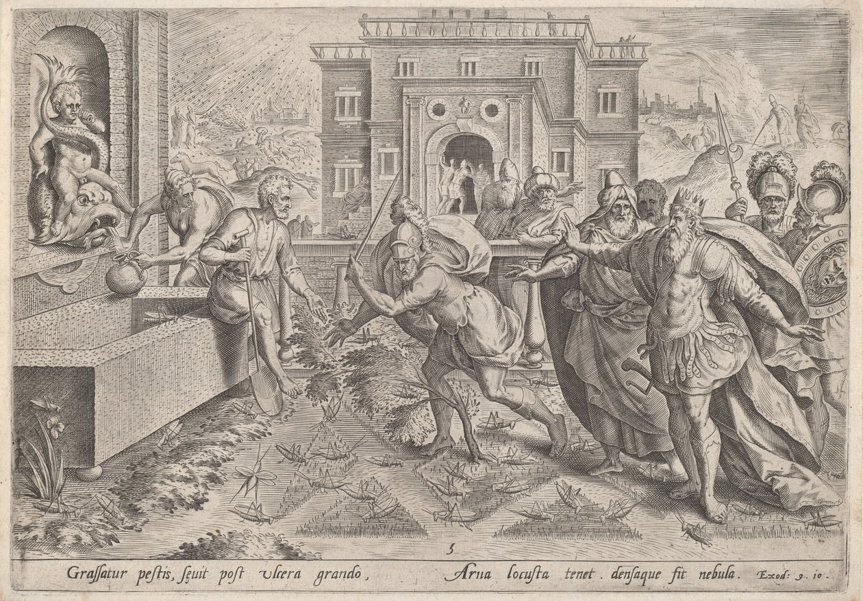 Die Plage der Heuschrecken von Jan Sadeler I, after Maarten van Cleef