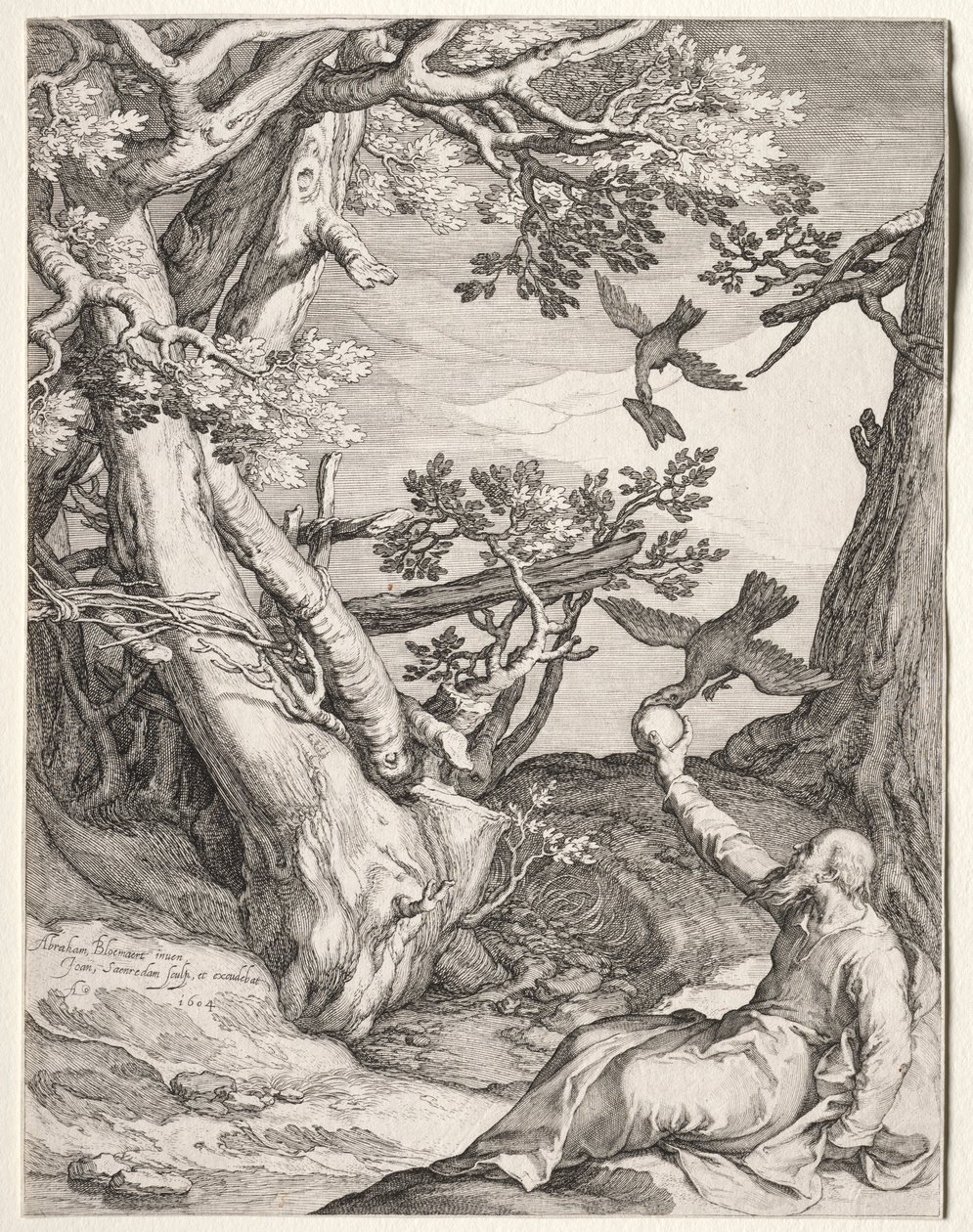 Elija in der Wüste von Raben gefüttert, 1604 von Jan Saenredam