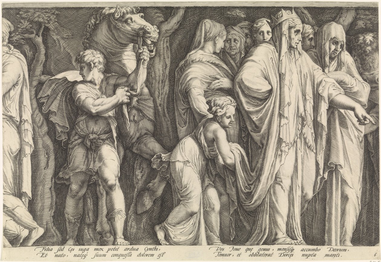 Fries mit der Bestrafung von Niobe (Platte 6) von Jan Saenredam