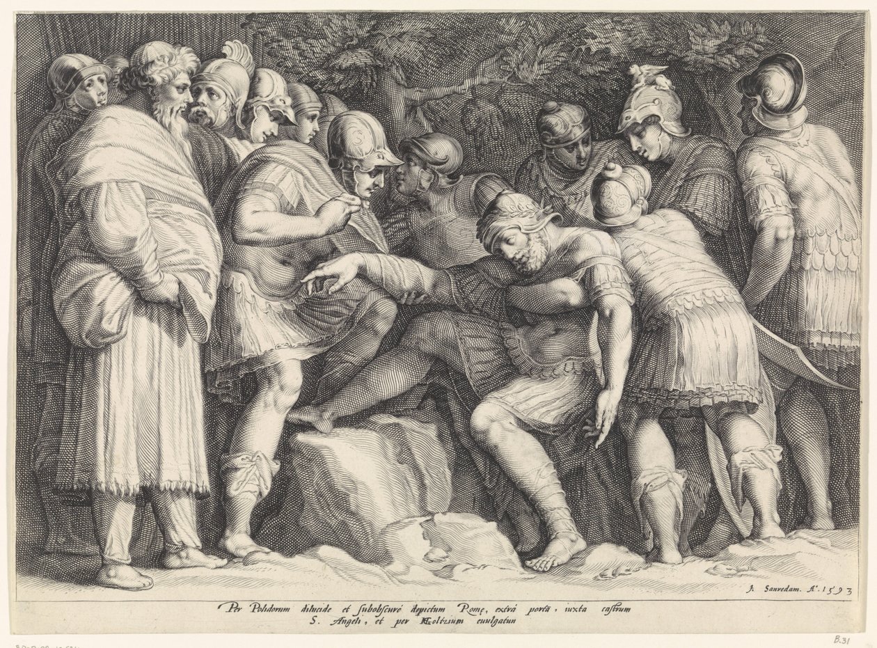 Scipio wird von seinen Söhnen vom Schlachtfeld getragen von Jan Saenredam