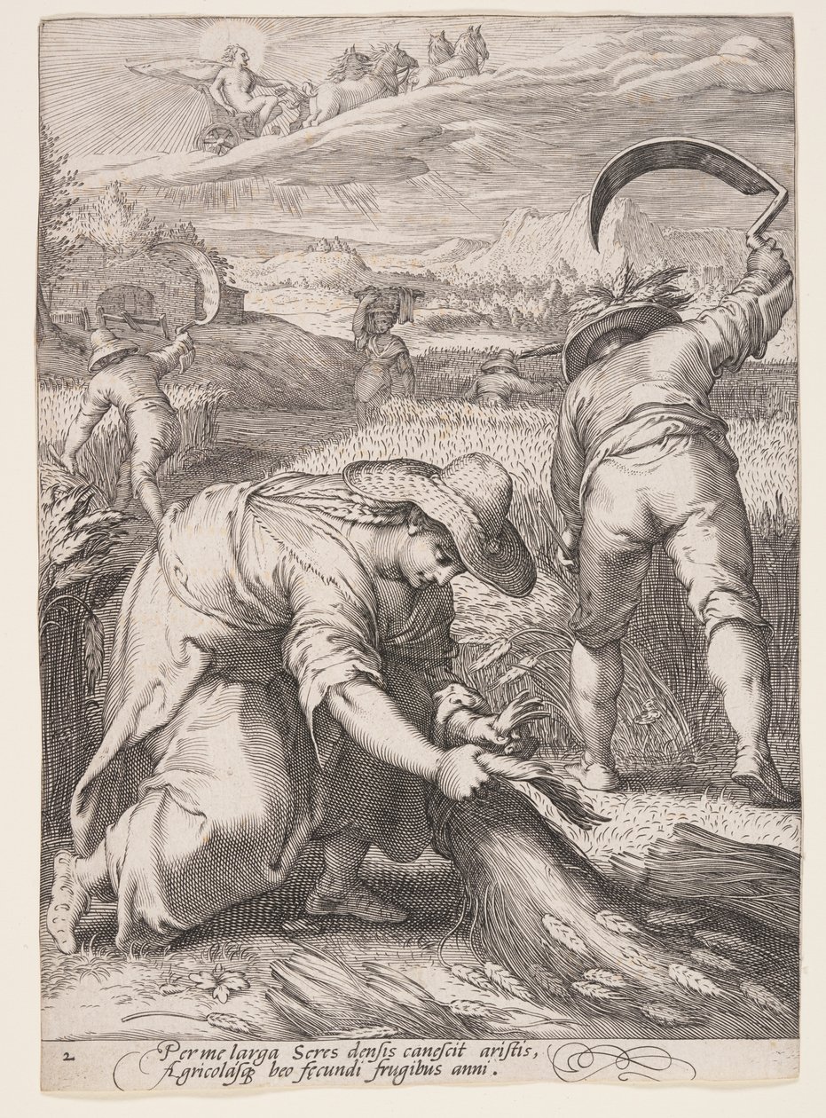 Sommer (Bauern bei der Weizenernte), aus Die vier Jahreszeiten von Jan Saenredam