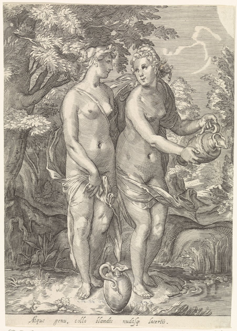 Zwei von Dianas Nymphen an einem Bach von Jan Saenredam