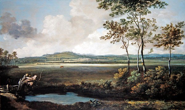 Weite Landschaft mit einem Bach und grasenden Pferden von Jan Siberechts