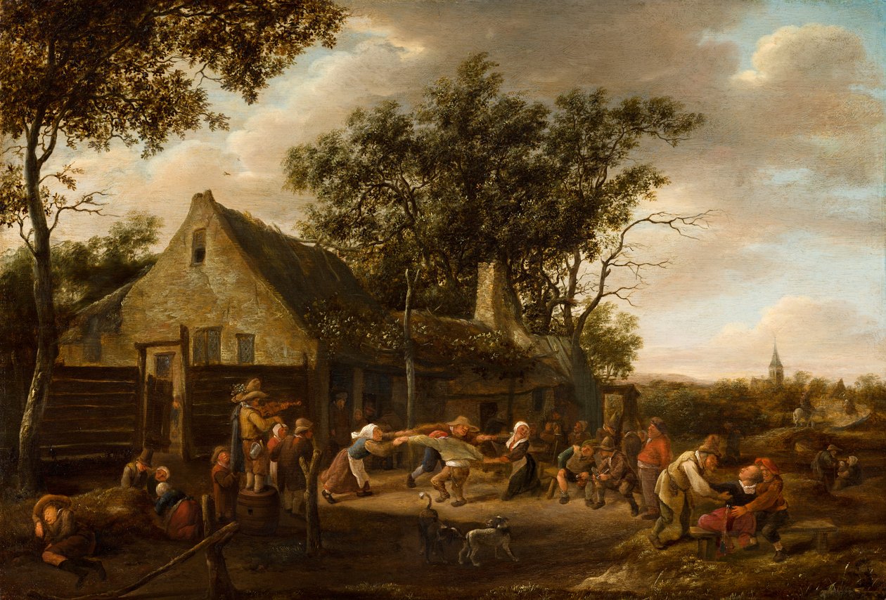 Tanzende Bauern vor einem Gasthaus von Jan Steen