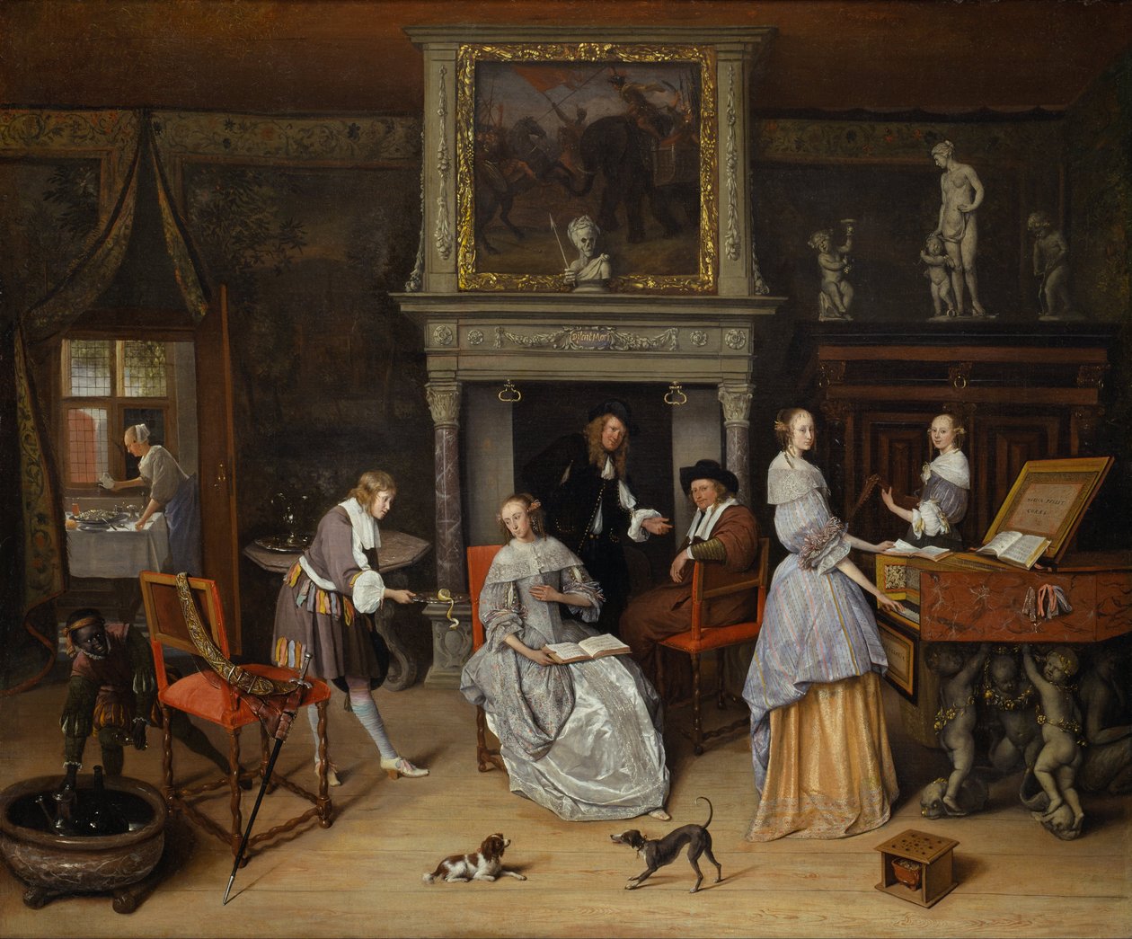 Fantasie-Interieur mit Jan Steen und der Familie von Gerrit Schouten von Jan Steen