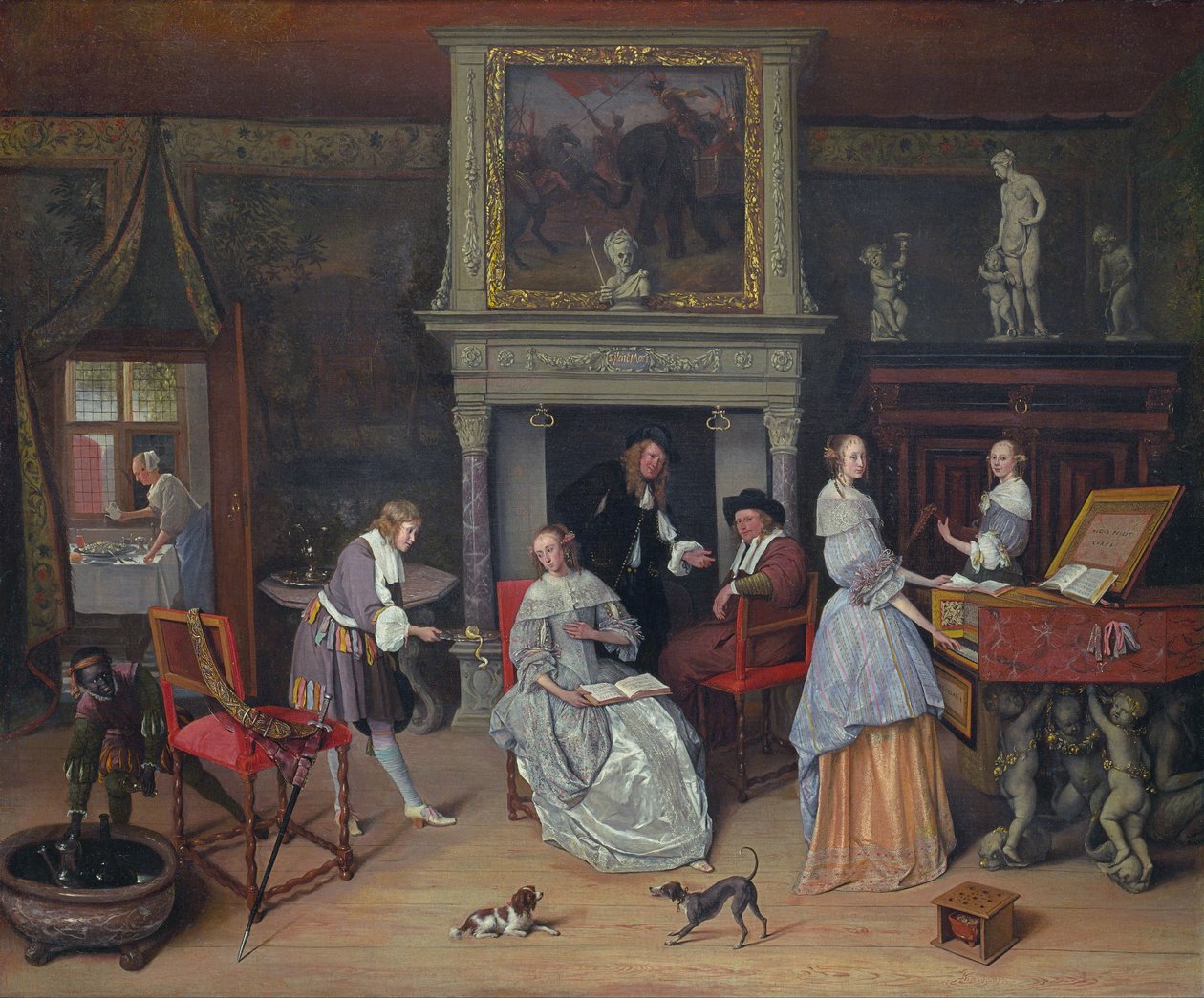 Fantasie-Interieur mit Jan Steen und der Familie von Gerrit Schouten von Jan Steen