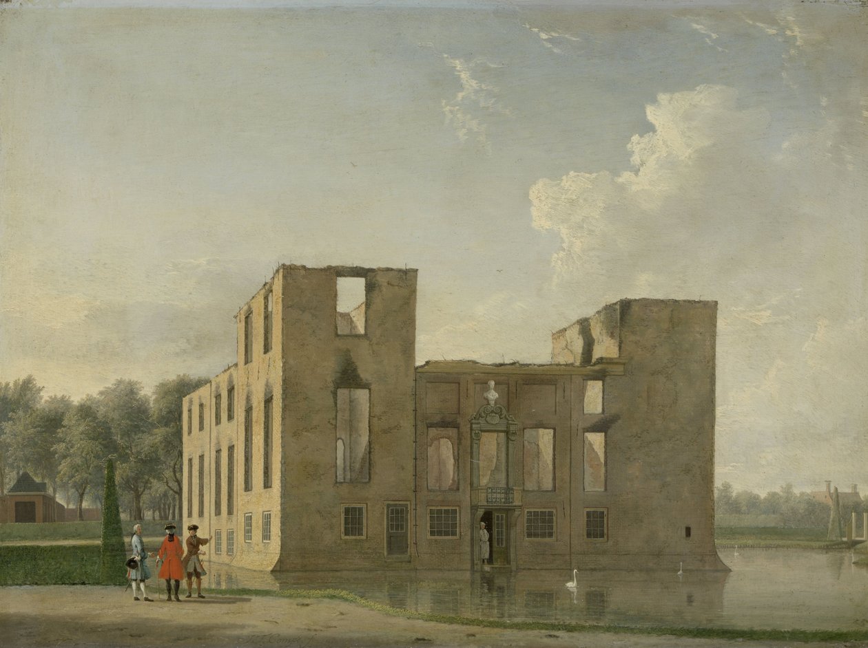 Rückansicht von Schloss Berckenrode in Heemstede nach dem Brand von Jan Ten Compe