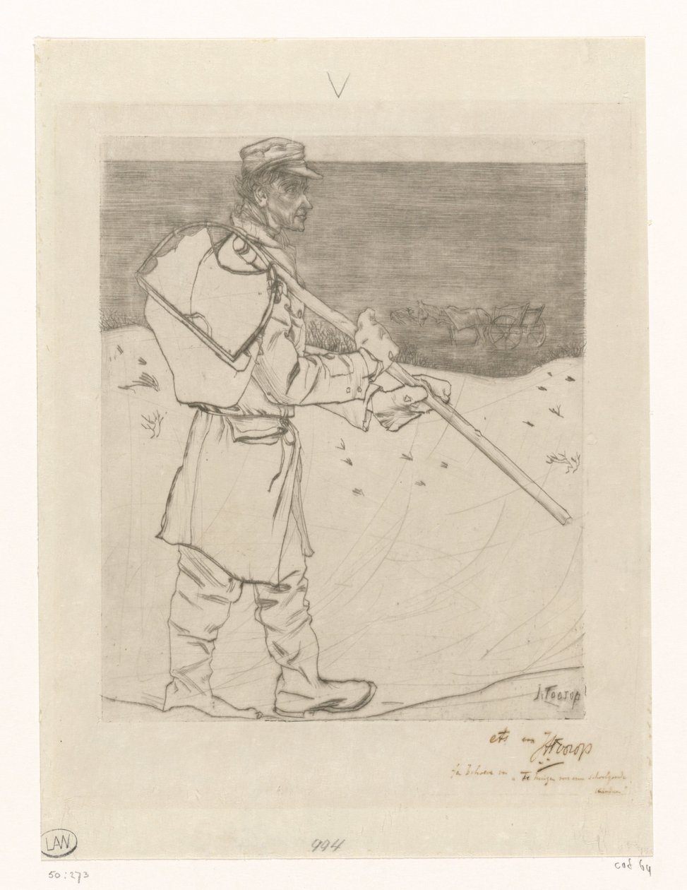 Muschelfischer mit Netz am Strand von Katwijk aan Zee von Jan Toorop (signed by artist)