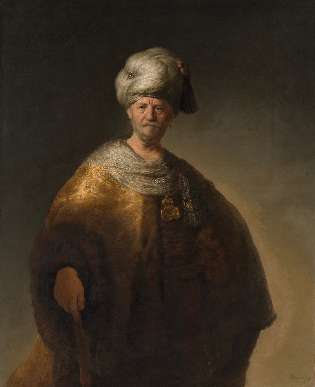Der orientalische Adlige, auch bekannt als Der slawische Adlige - Gemälde von Rembrandt van Rijn von Johannes Vermeer