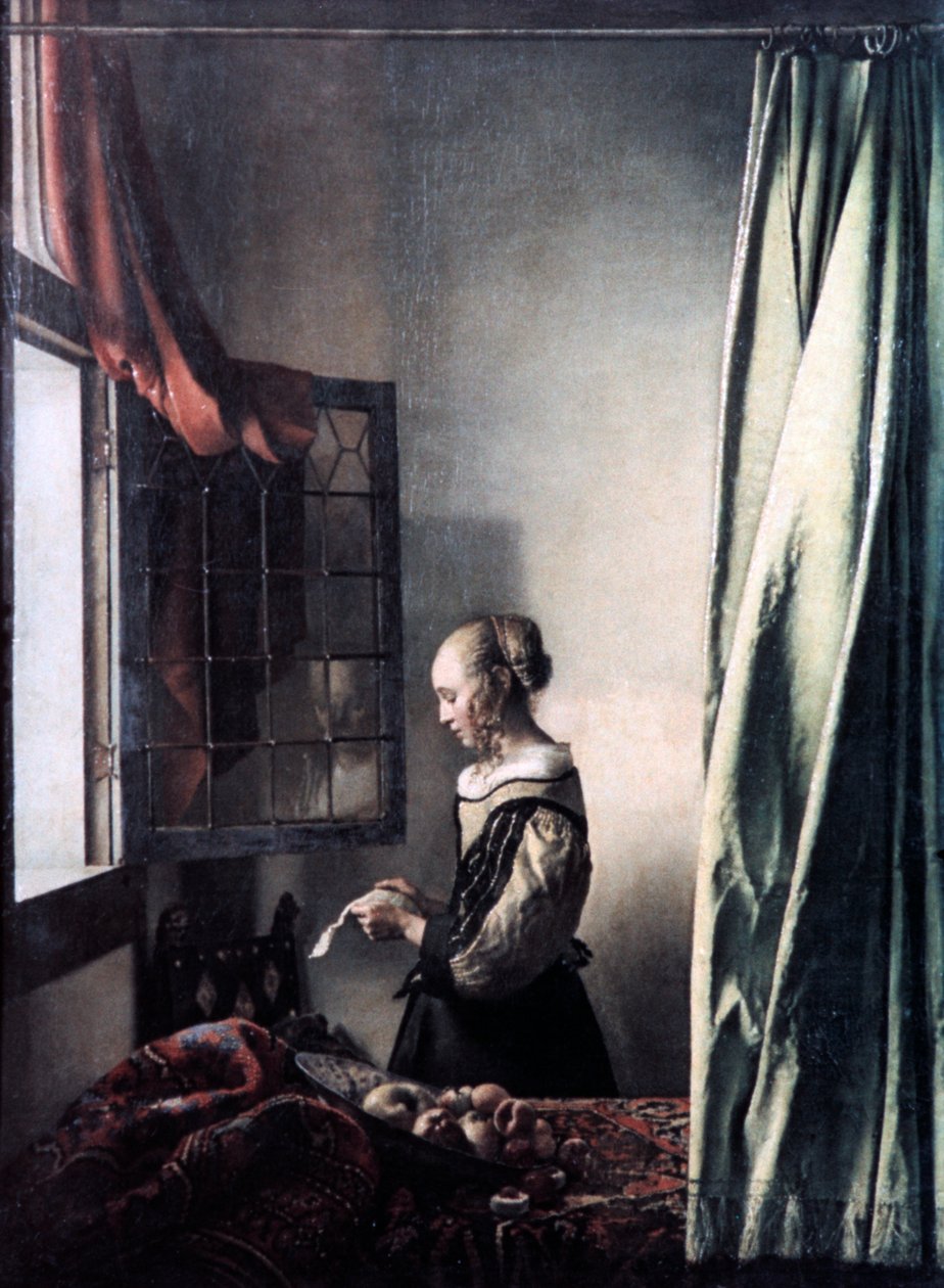 Mädchen, das einen Brief am offenen Fenster liest, ca. 1657 von Jan Vermeer van Delft
