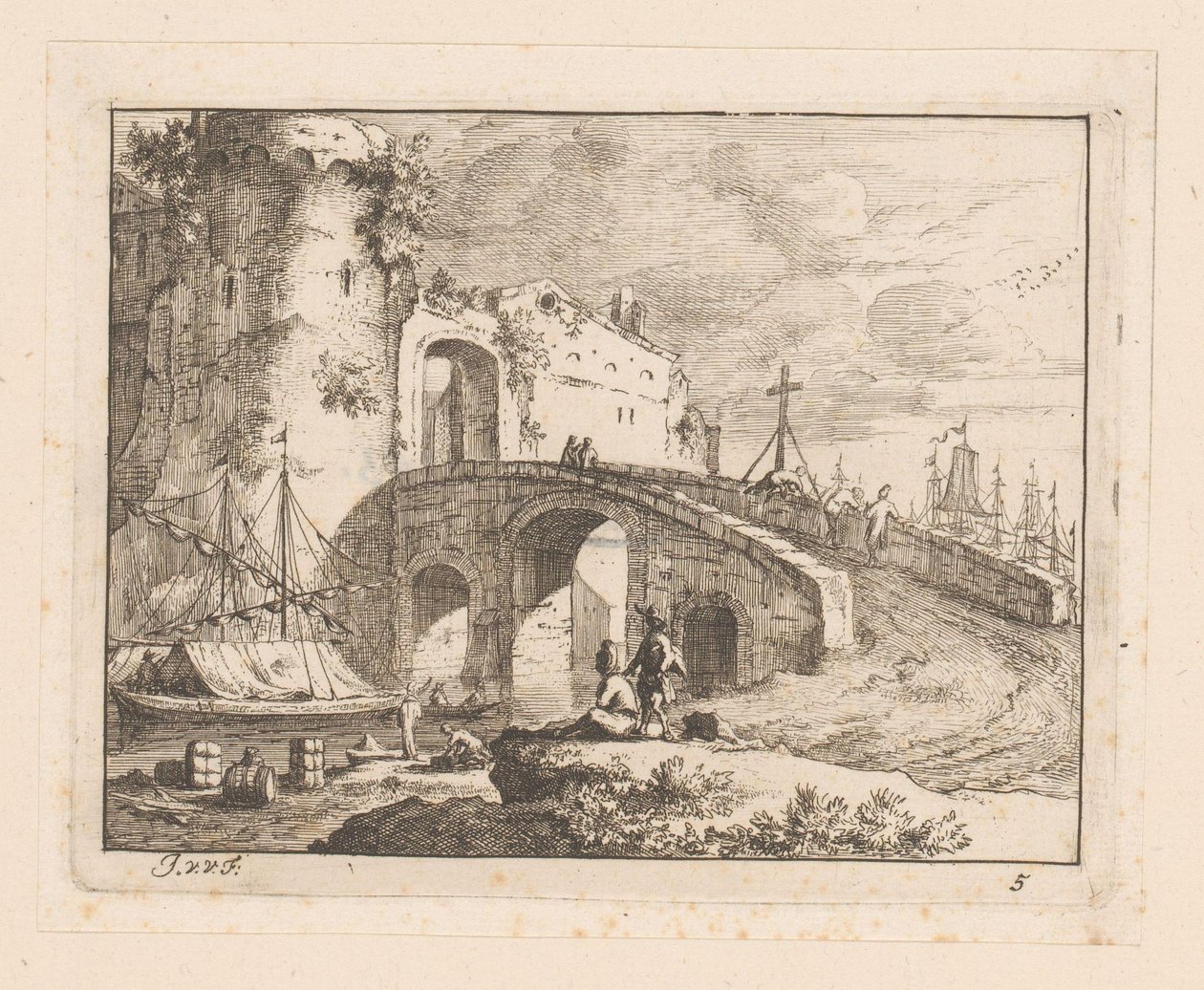 Stadttor bei einem italienischen Hafen von Jan Vincentsz. van der Vinne