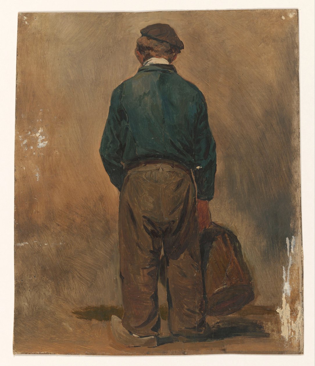 Fischer, mit einem Korb in der Hand, von hinten gesehen von Jan Weissenbruch