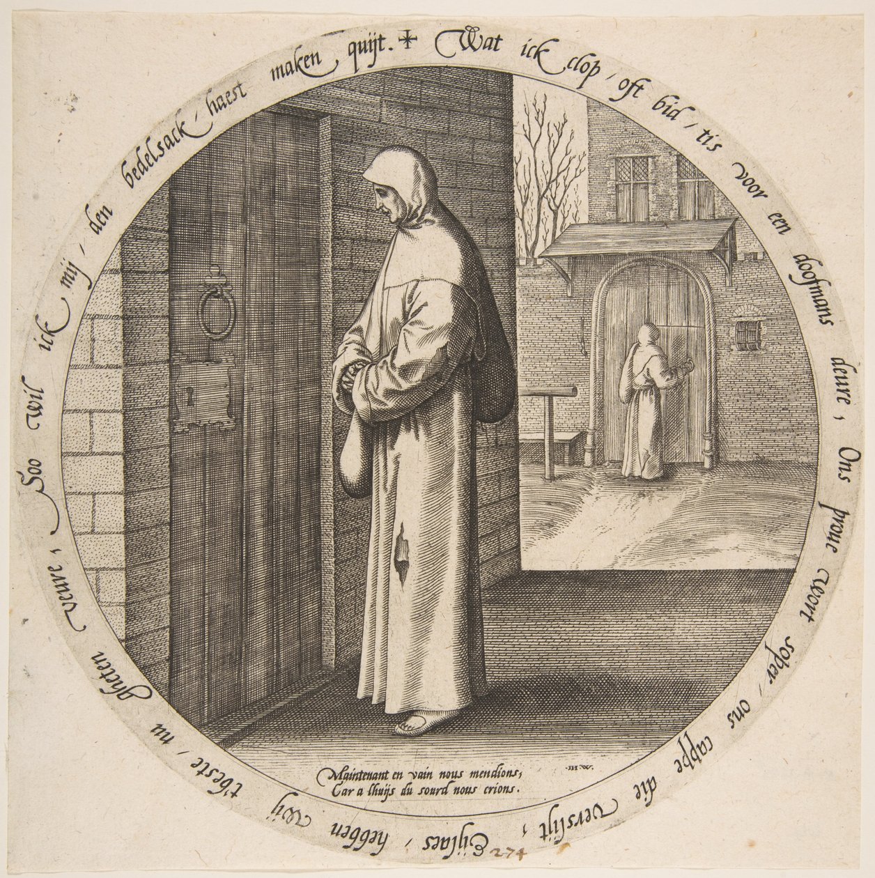 Vergeblich bettelt man an der Tür des Tauben, aus Zwölf flämische Sprichwörter, ca. 1568 von Jan Wierix