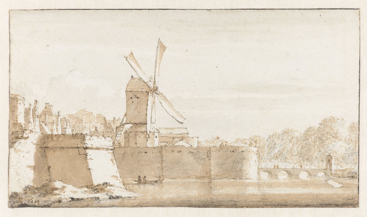 Ansicht der Mühle von Rembrandt, der Wälle bei der Morspoort und dem Pelikaansbolwerk von Jan de Bisschop