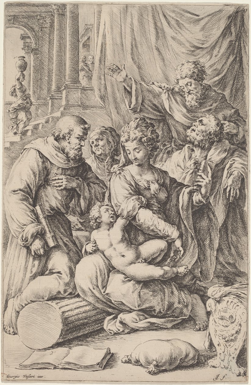 Heilige Familie mit Heiligen von Jan de Bisschop, after Giorgio Vasari