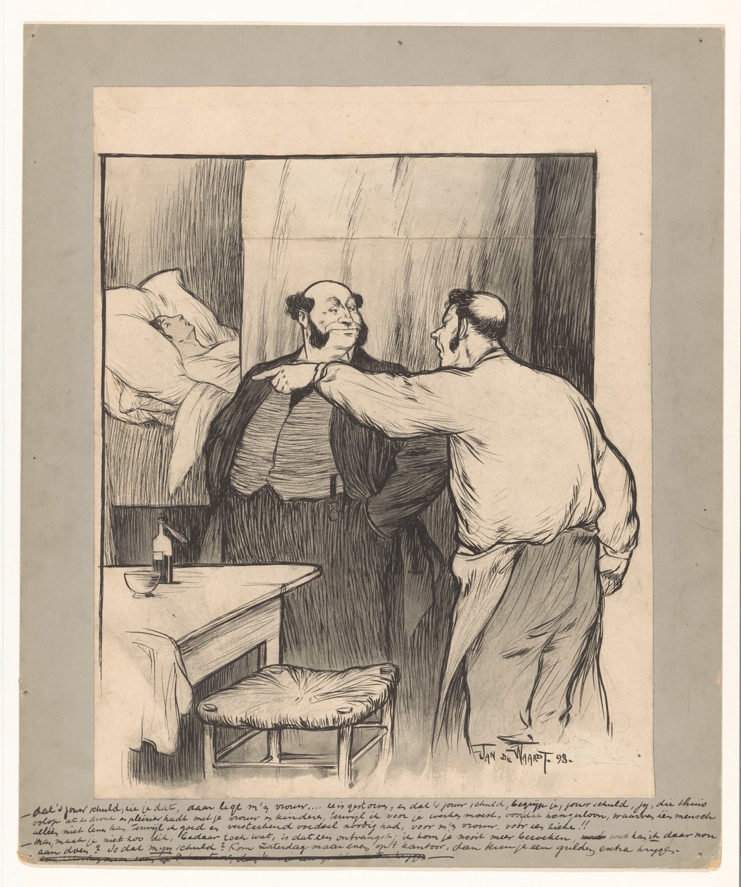Fabrikbesitzer bei der verstorbenen Frau eines Arbeiters von Jan de Waardt (signed by artist)
