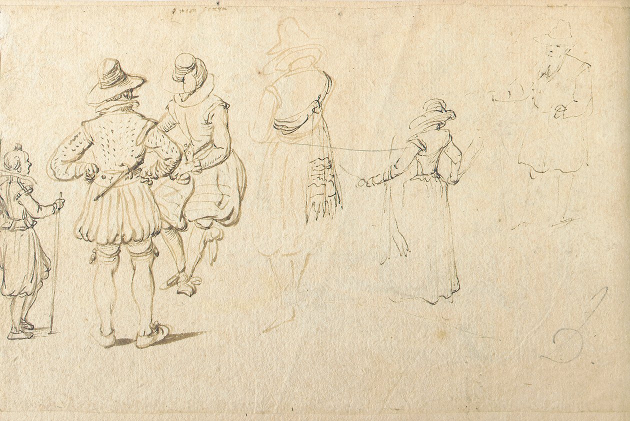 Fünf Figuren von hinten gesehen und eine weitere Figur von Jan the Elder Brueghel