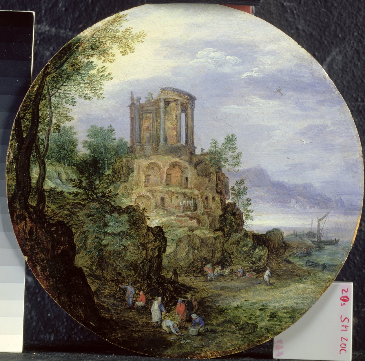 Südküstenlandschaft mit dem Tempel der Vesta in Tivoli von Jan the Elder Brueghel