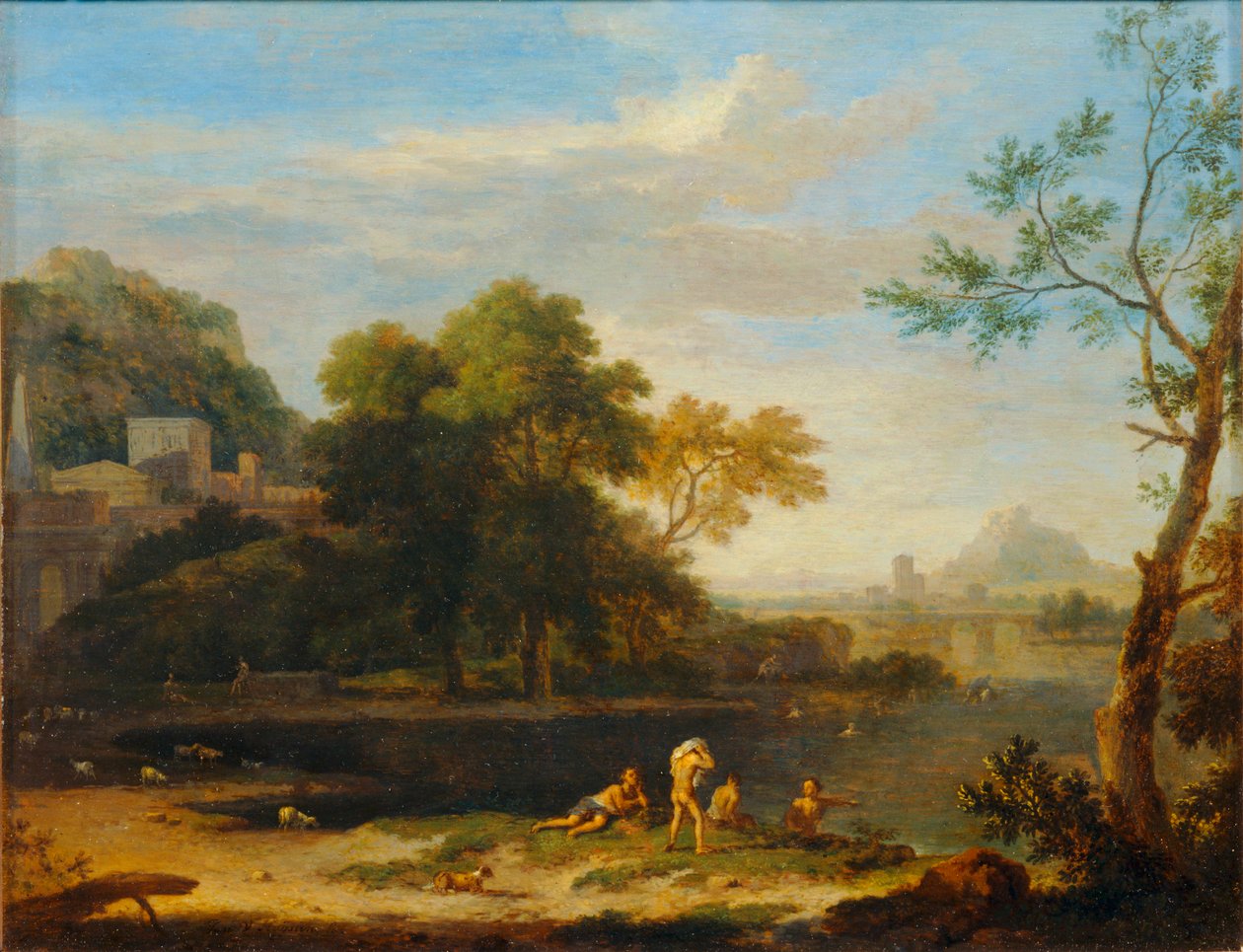 Landschaft mit Badenden von Jan van (follower of) Huysum