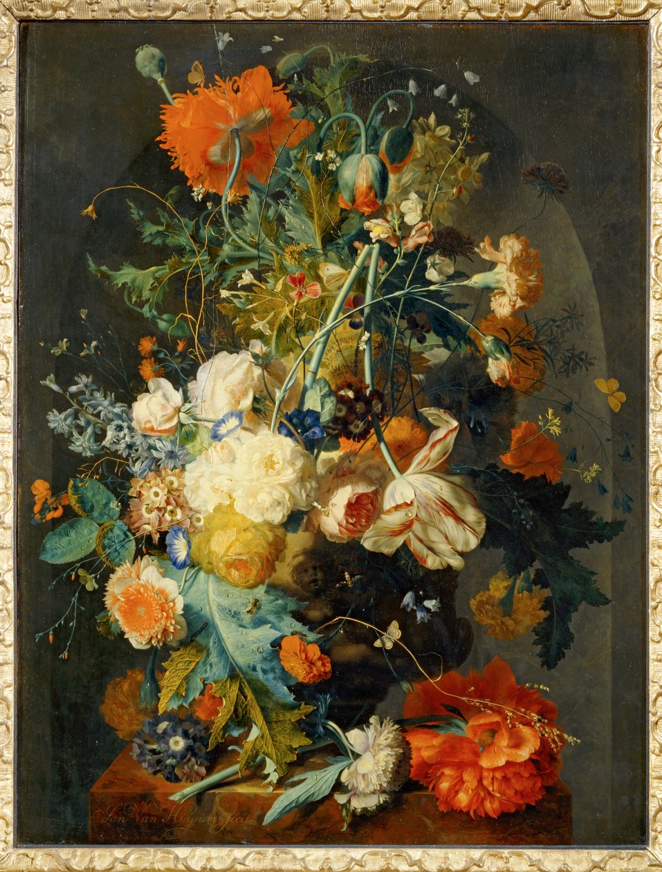 Blumenvase in einer Nische von Jan van (follower of) Huysum