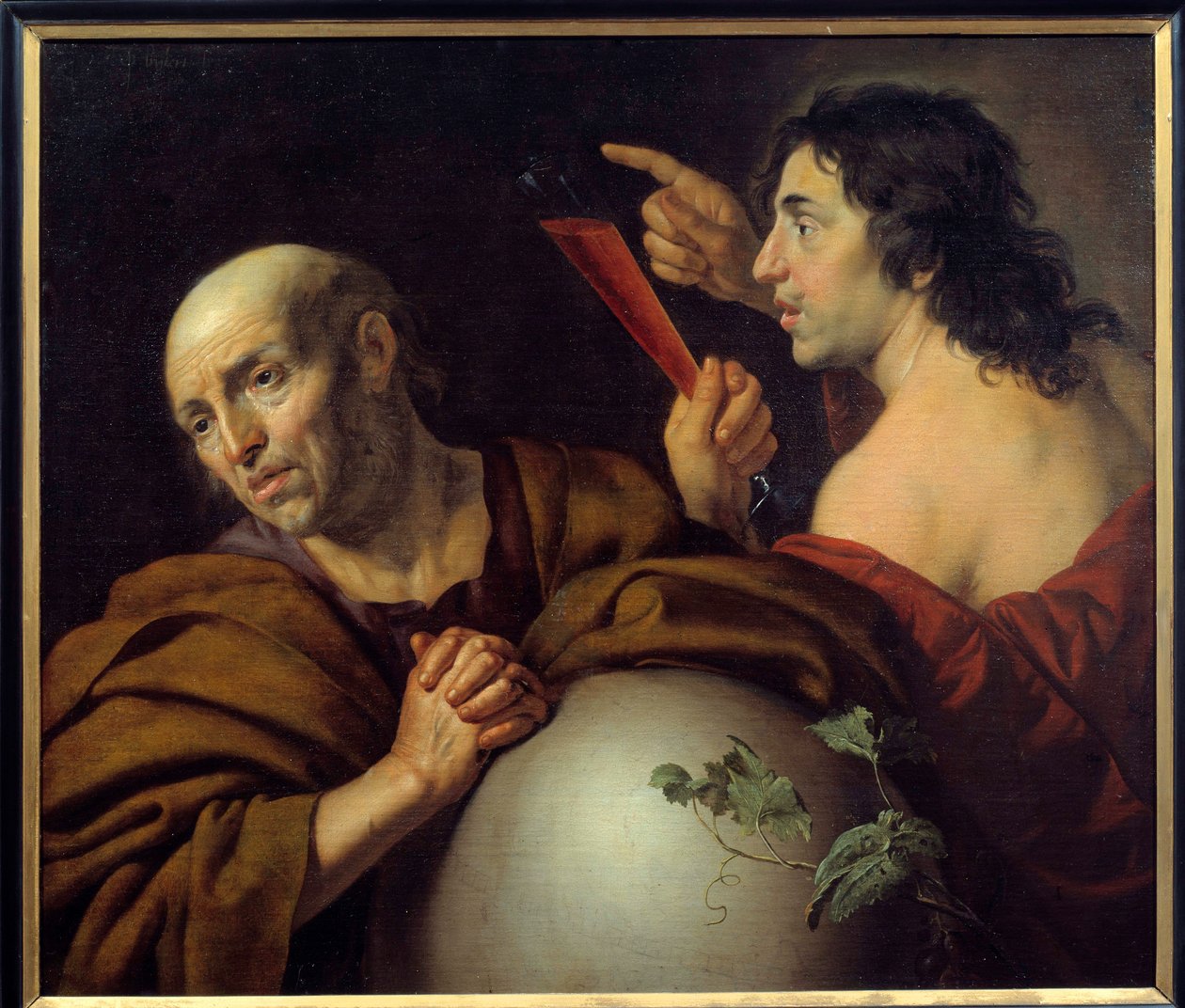 Heraklit und Demokrit Die griechischen Philosophen Heraklit von Ephesos (Heraklit) (535-475 v. Chr.) und Demokrit (Demokrit) (460-370 v. Chr.). Gemälde von Jan van Bijlert (1597-1671) 17. Jahrhundert Utrecht. Zentralmuseum von Jan van Bijlert or Bylert