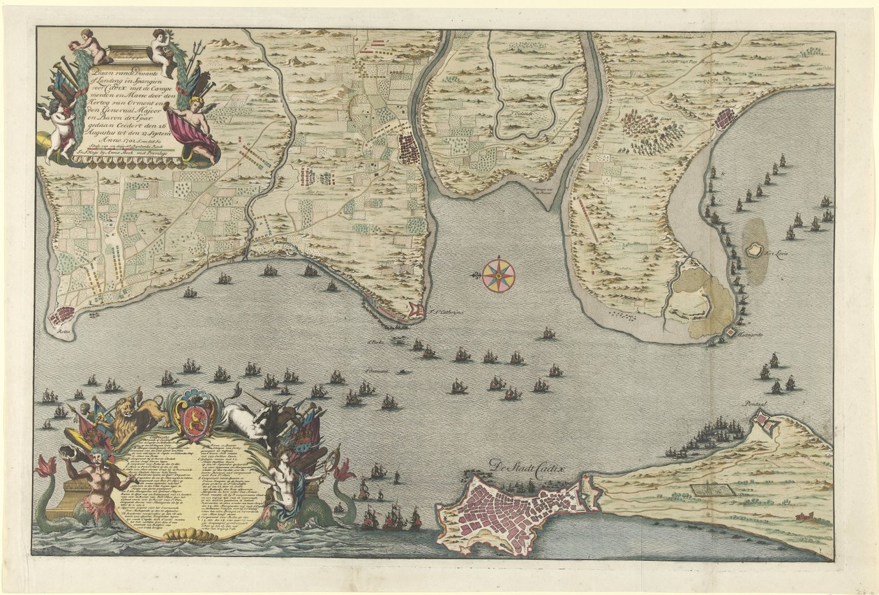 Karte der Landung und Expedition der Alliierten bei Cadiz, 1702 von Jan van Call (I)