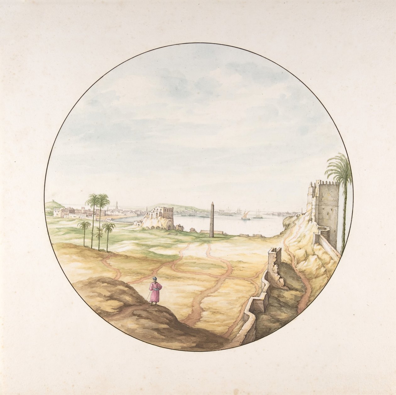 Ansicht des Obelisken von Thutmosis III von den Mauern Alexandrias von Jan van Call