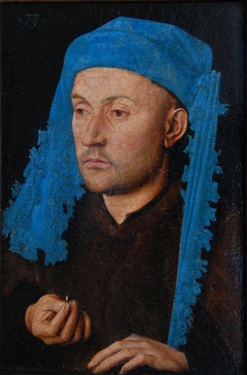 Porträt eines Mannes mit blauem Chaperon und Ring von Jan van Eyck