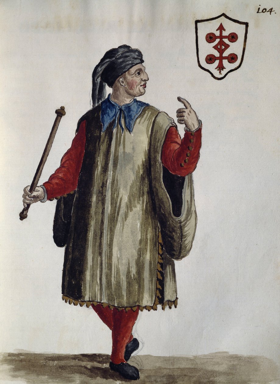 Carrarese-Kleid, Aquarell aus Die venezianischen Kleider, fast jedes Alters, sorgfältig gesammelt und im 18. Jahrhundert gemalt, von Jan van Grevenbroeck oder Giovanni Grevembroch (1731-1807), Italien von Jan van Grevenbroeck