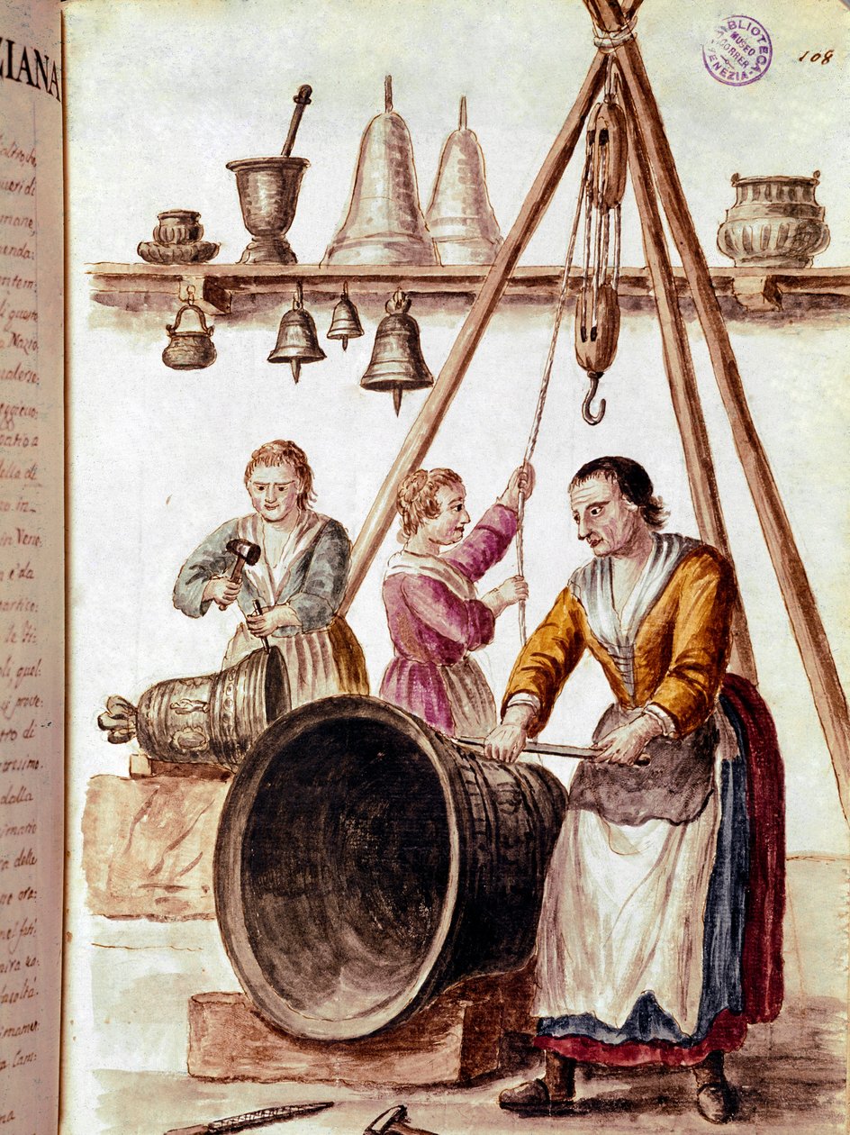 Handwerke: der Glockenmacher Aquarellzeichnung und Tinte aus einem Manuskript von Jan van Grevenbroeck (1731-1807) von Jan van Grevenbroeck