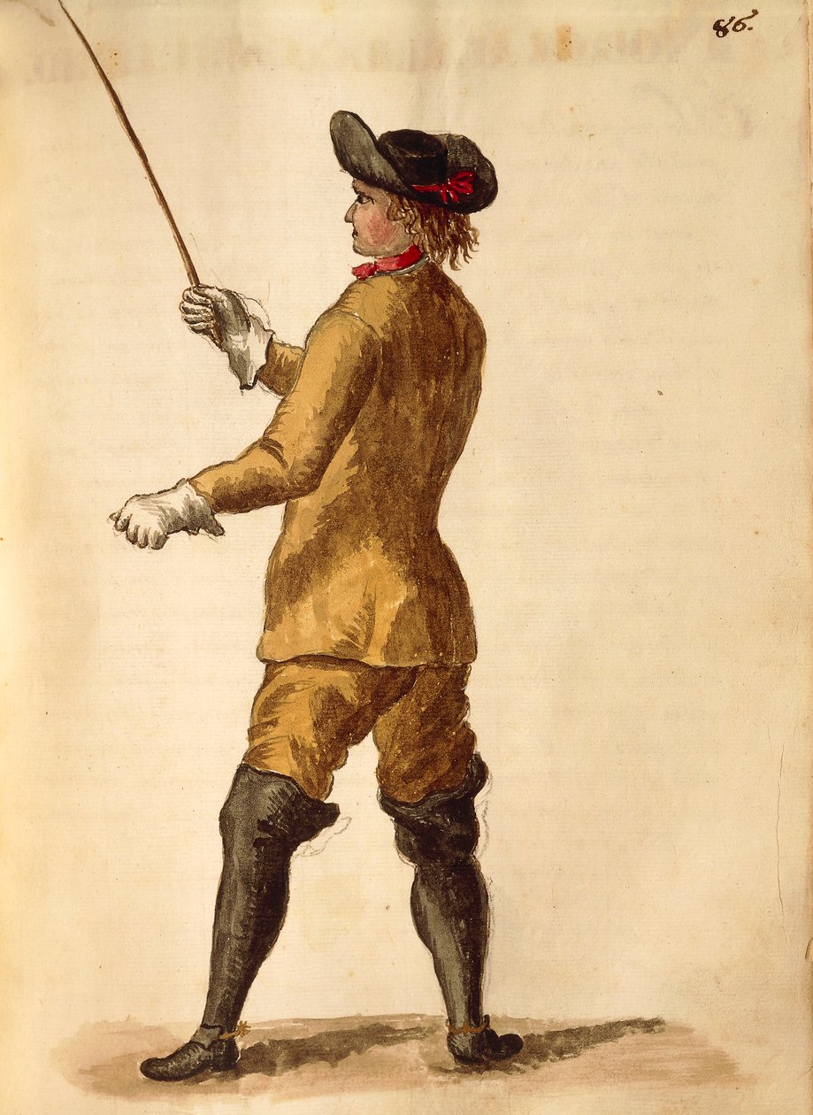Herr im Reitkostüm, aus Gli Abiti de Veneziani, illustriertes Kostümbuch von Jan van Grevenbroeck