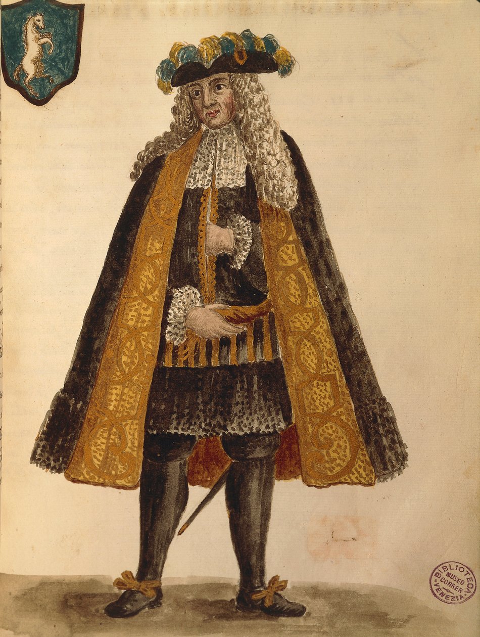 Sardischer Botschafter, aus Gli Abiti de Veneziani, illustriertes Kostümbuch von Jan van Grevenbroeck