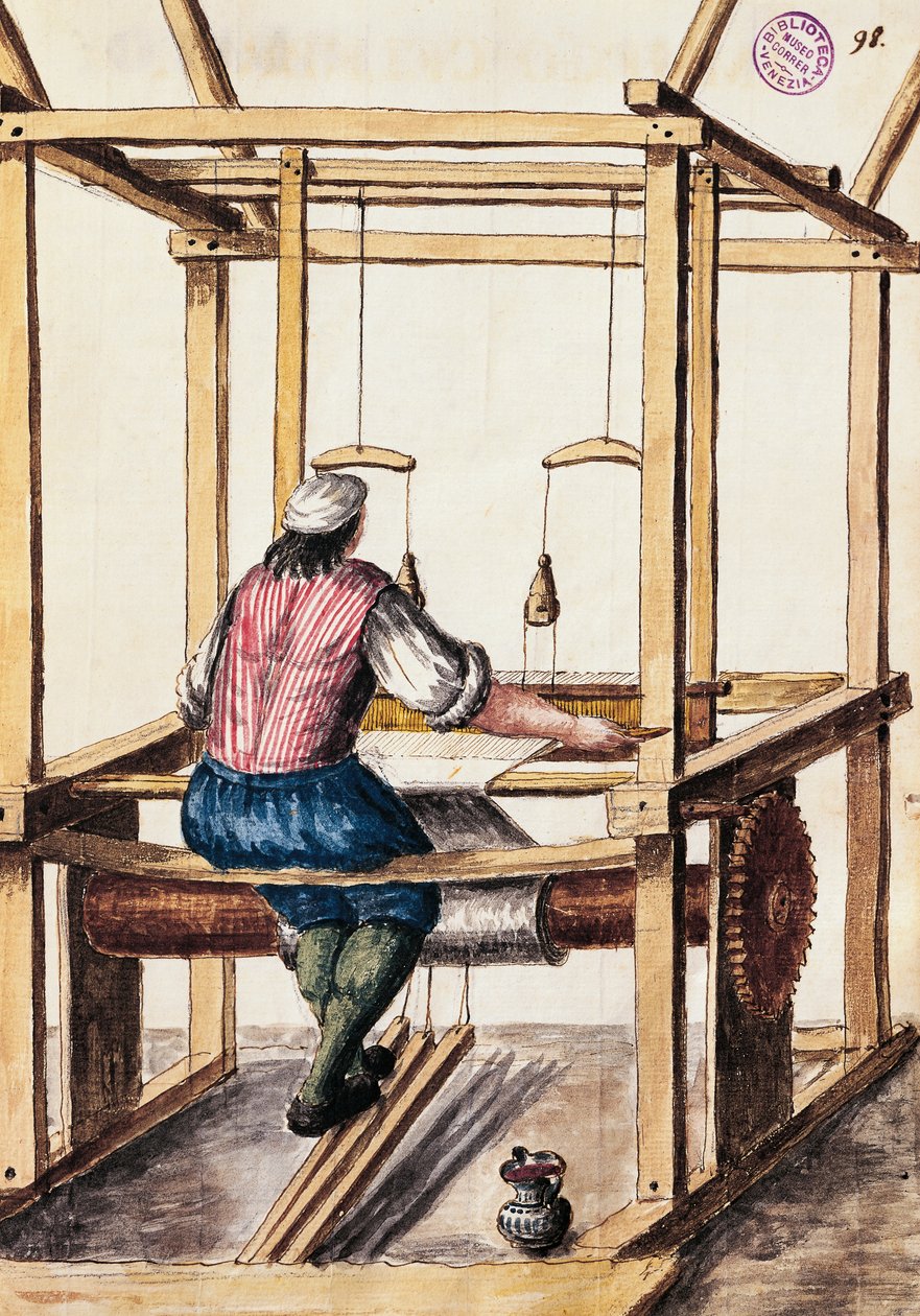 Weber, Illustration von Jan van Grevenbroeck (1731-1807) aus Das Kleid der Venezianer, Manuskript, Italien von Jan van Grevenbroeck
