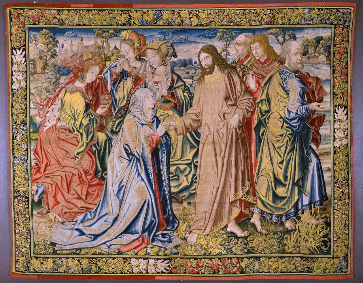 Flämische Tapisserie. Serie Himmel von Karl V. Christus verabschiedet sich von seiner Mutter. Zeichner Jan van Coninxloo. Herstellung von Julien Portois, Mechelen (Malines). Ca 1521. von Jan van II Coninxloo