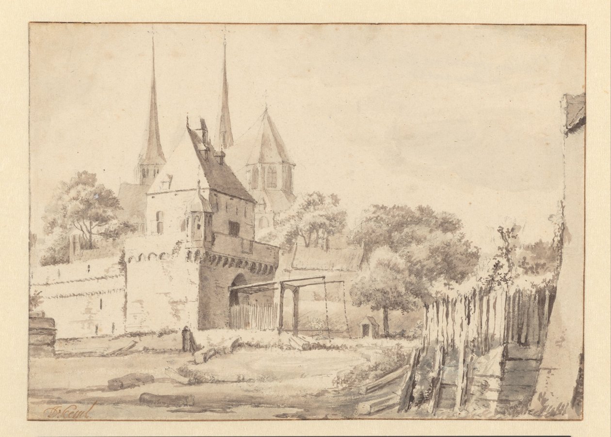 Ansicht des Bergpoort und der Bergkerk in Deventer von Jan van Kessel