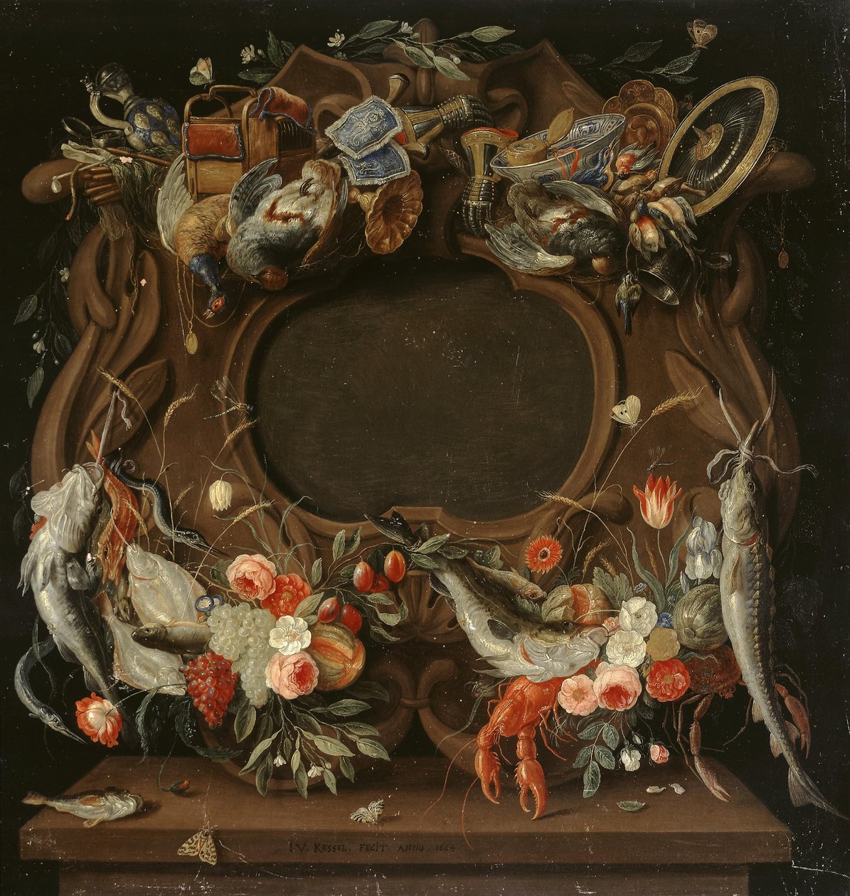 Medallionrahmen mit einer allegorischen Darstellung der vier Elemente von Jan van Kessel the Elder