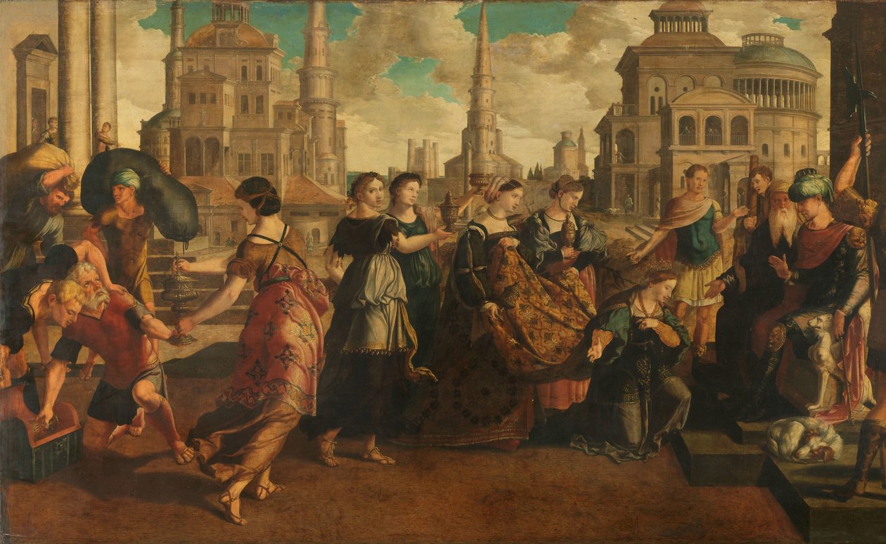 Salomo und die Königin von Saba von Jan van Scorel (circle of)