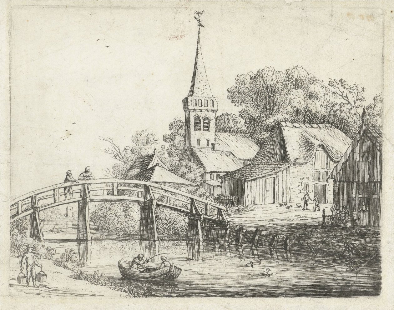 Landschaft mit Holzbrücke von Jan van de Cappelle