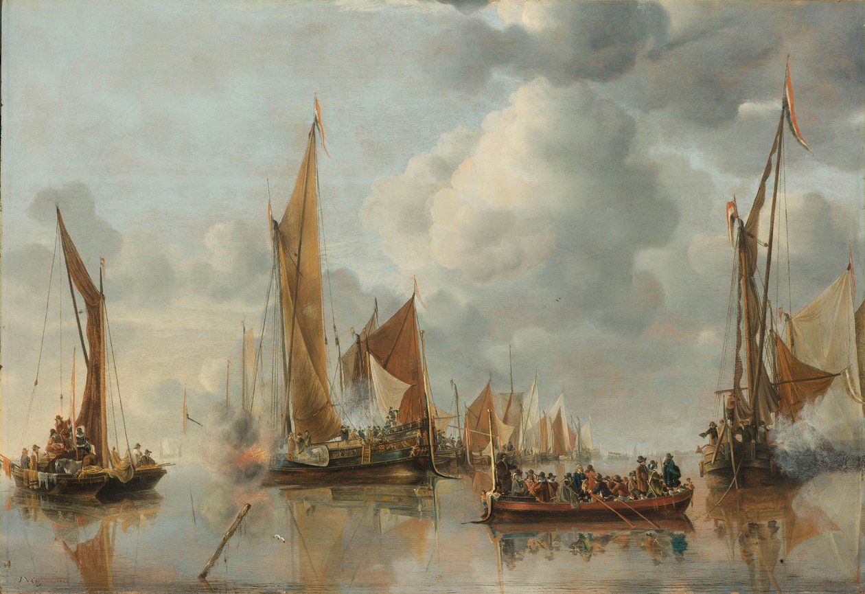 Die Heimatflotte salutiert die Staatsbarke von Jan van de Cappelle