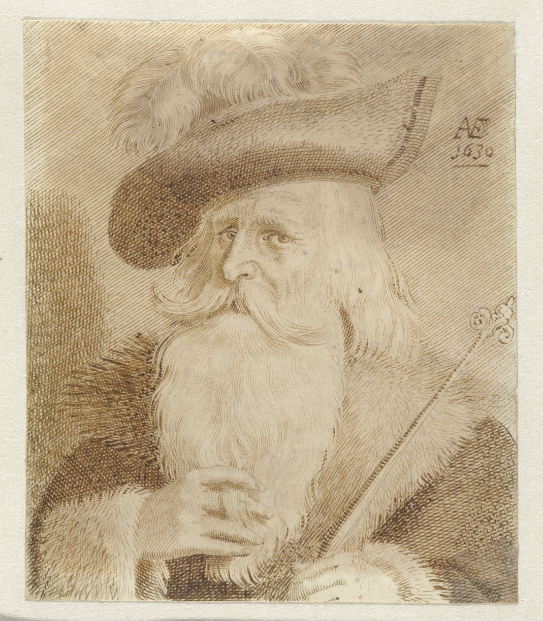 Mann mit Pelzkragen, Hut und Stab von Jan van de Velde (II)