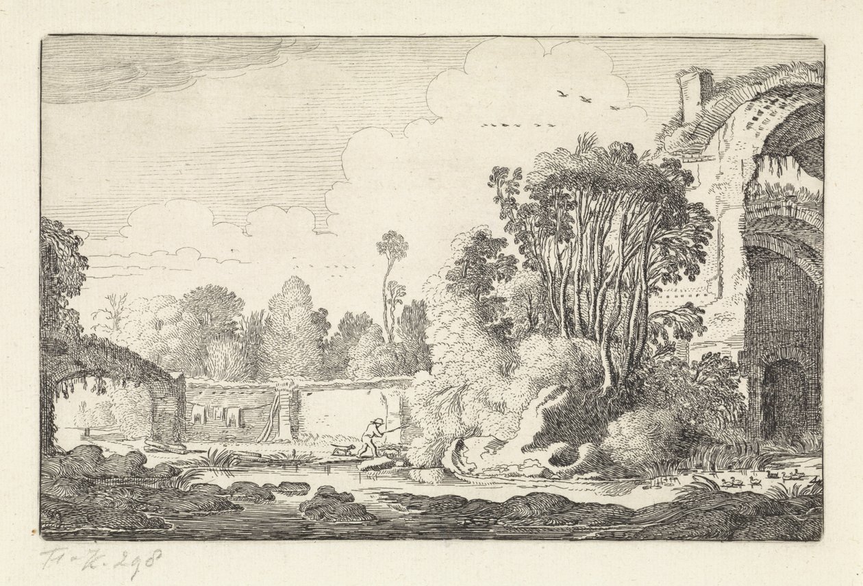 Mann mit einem Hund bei einer Ruine von Jan van de Velde (II)