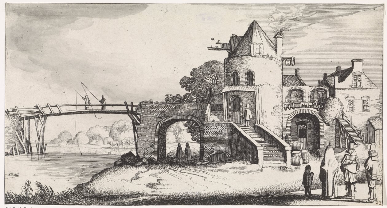 Zollhaus mit Holzbrücke über den Fluss von Jan van de Velde (II)