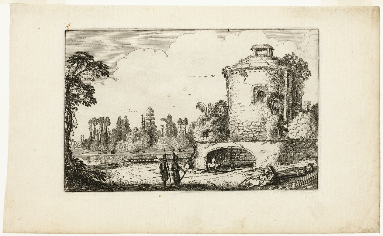 Landschaft mit einem runden Turm von Jan van de Velde II