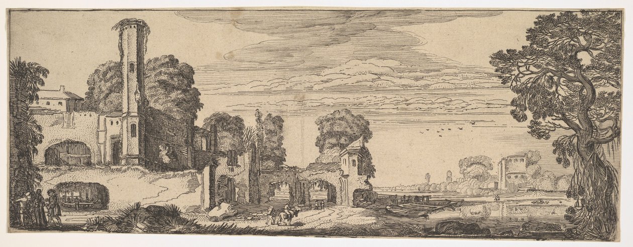 Flusslandschaft mit Ruinen einer Burg aus Landschaften und Ruinen, ca. 1615 von Jan van de Velde II